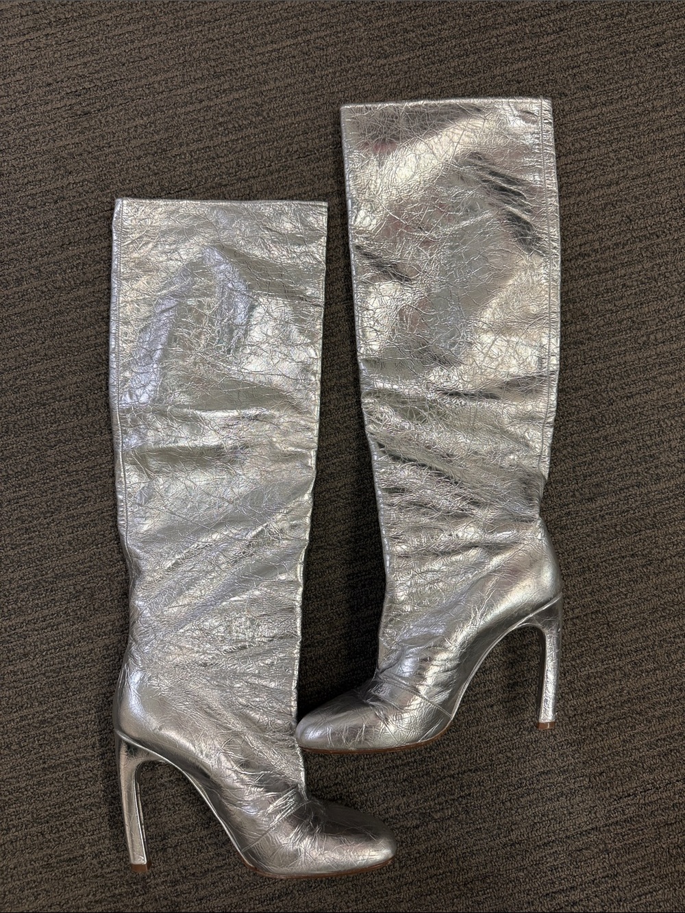 Dries Van Noten Metallic Silver Knee-High Stiletto Boots